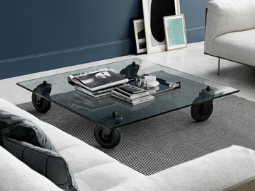 FONTANAARTE - TAVOLO CON RUOTE - Square float glass coffee table with castors by In Stock - view 3